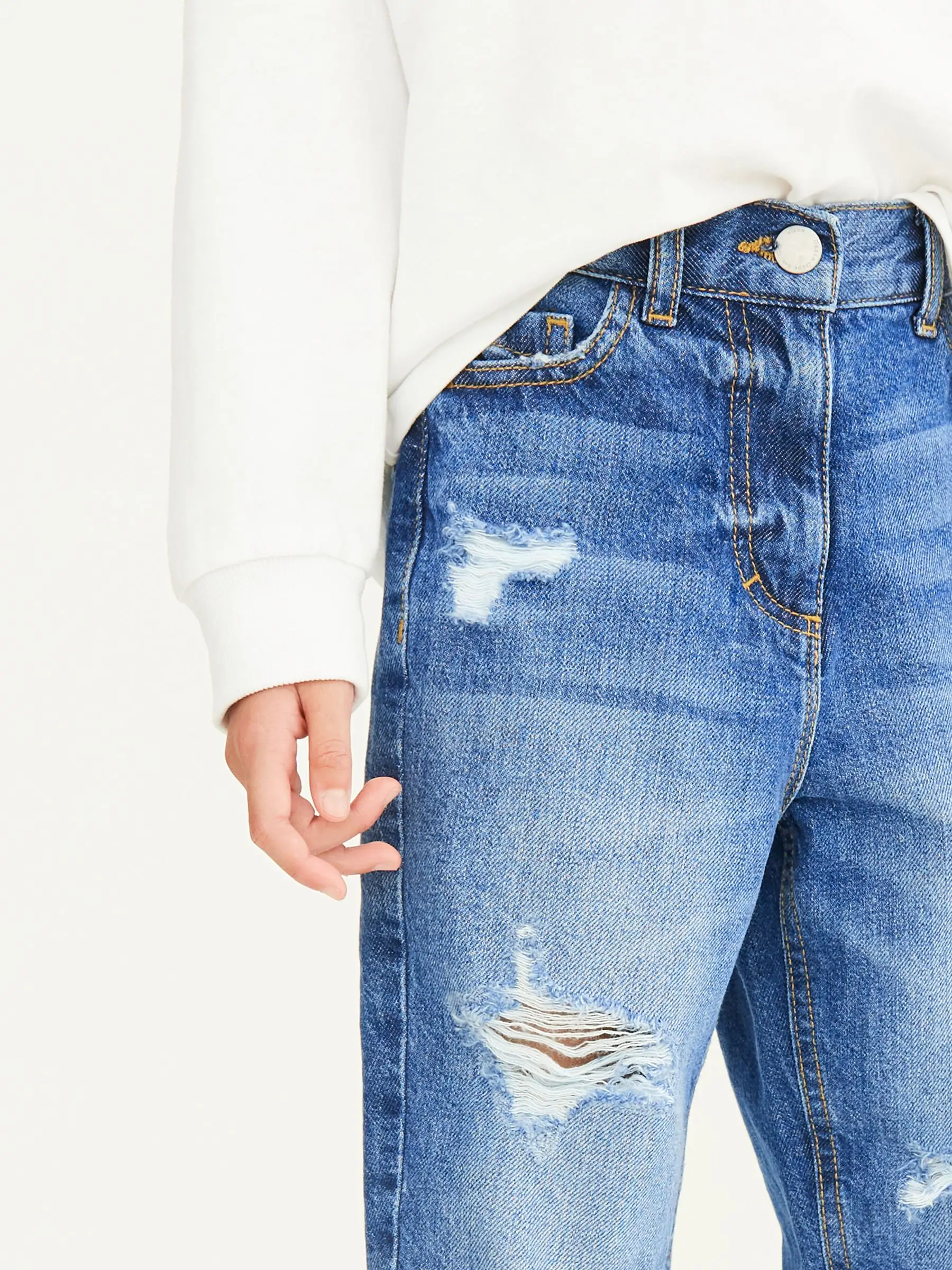 Blauwe denim - Mom 100% katoenen jeans (3-16jaar)