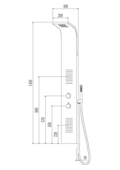 Colonne de douche hydromassante thermostatique avec pommeau + douchette + flexible finition gun metal, Essebagno Esseflat