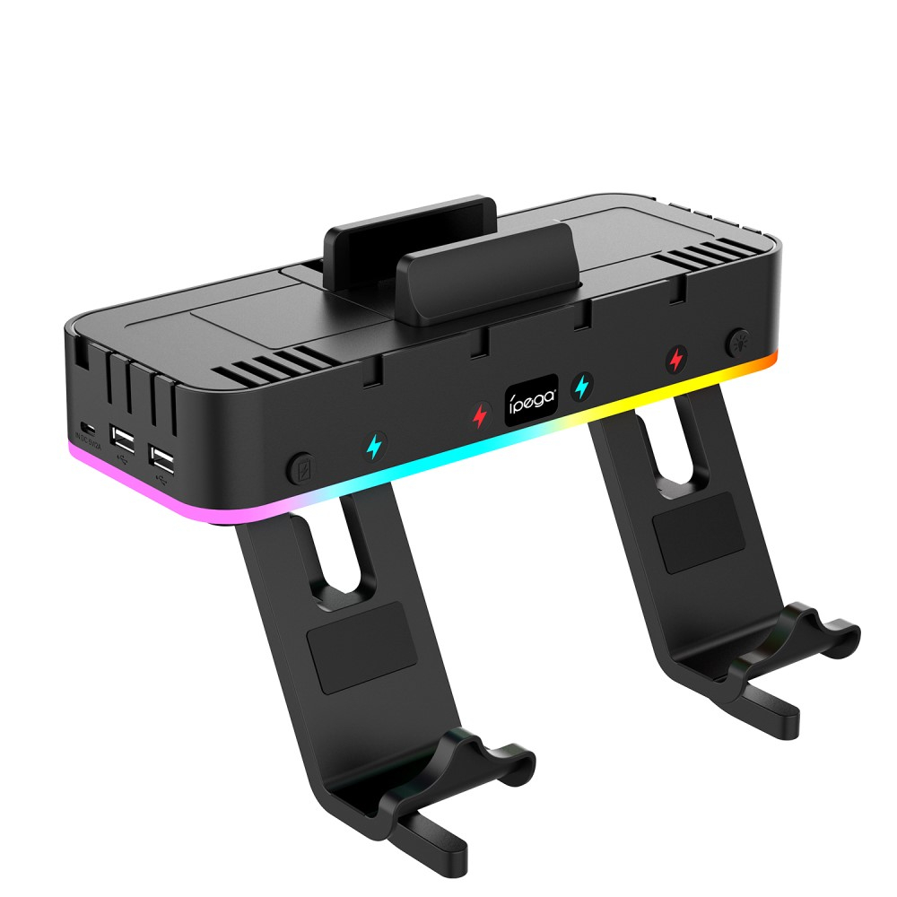 (4-fach) Wandhalterung Ladestation Charging Dock für Nintendo Switch / OLED Joy-Con und Pro Controller mit RGB Beleuchtung - Schwarz