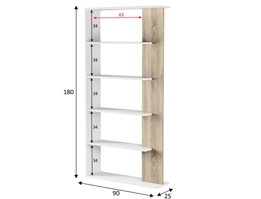 VS VENTA-STOCK - Etagère Étagère bibliothèque lugo 5 étagères, blanc/chêne, pour sall...