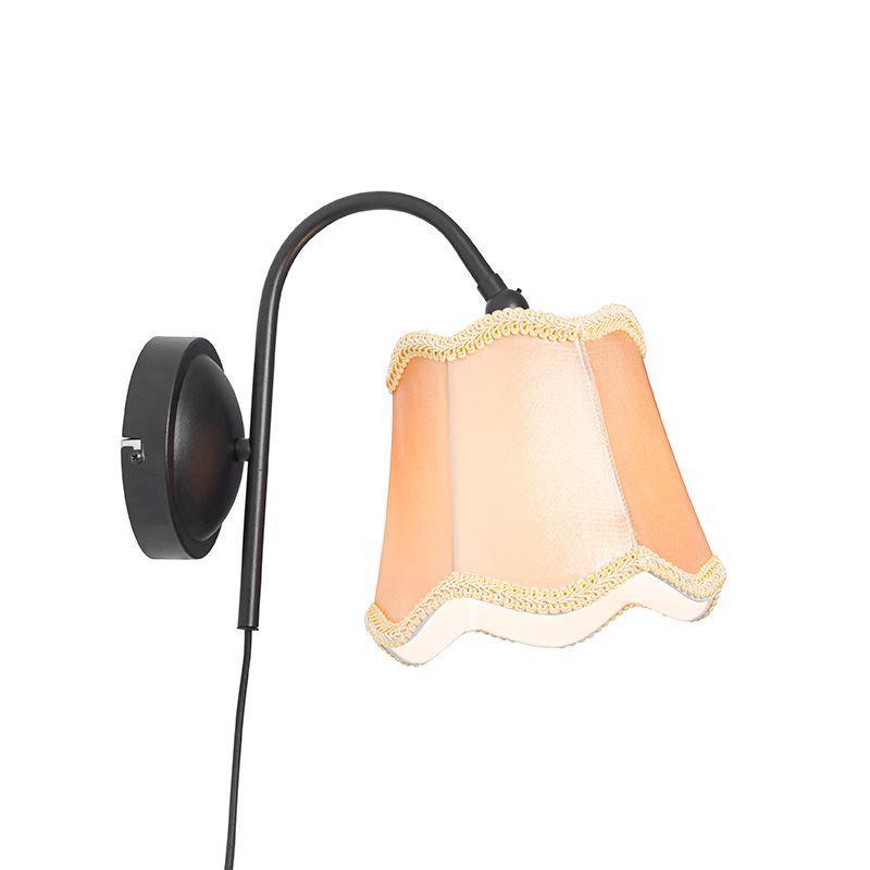 Klassieke wandlamp zwart met lampenkap goud - Nona