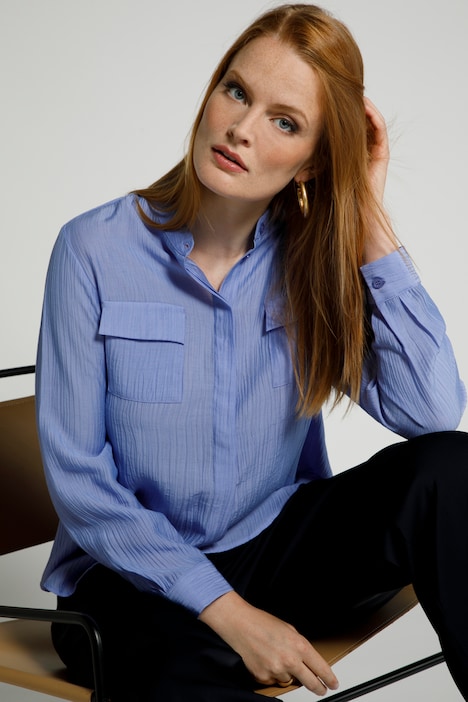Bluse, Crashlook, A-Linie, Stehkragen, Langarm