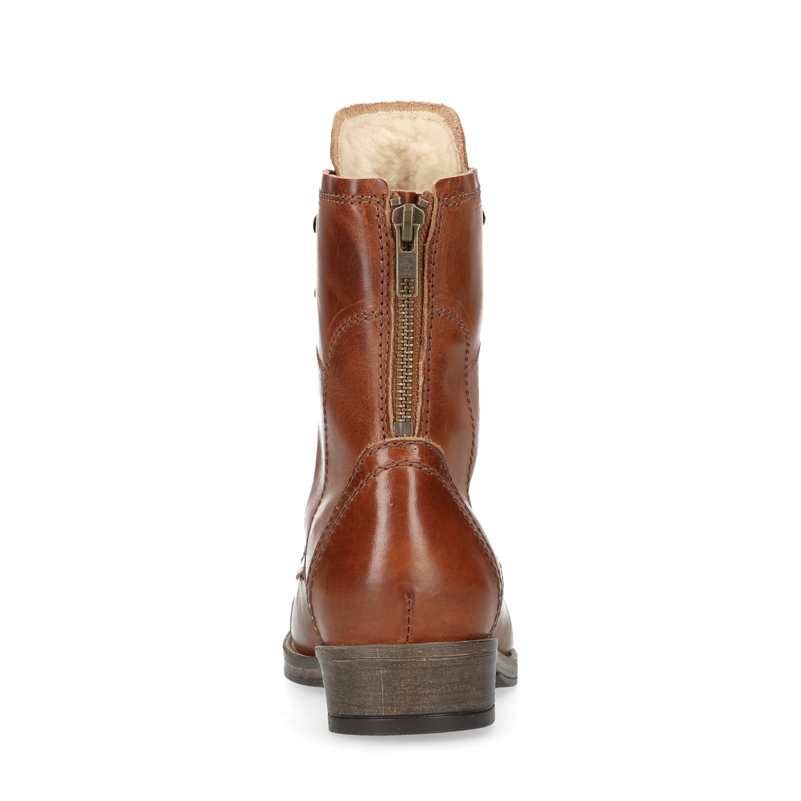Cognac leren veterlaarzen met bont voering