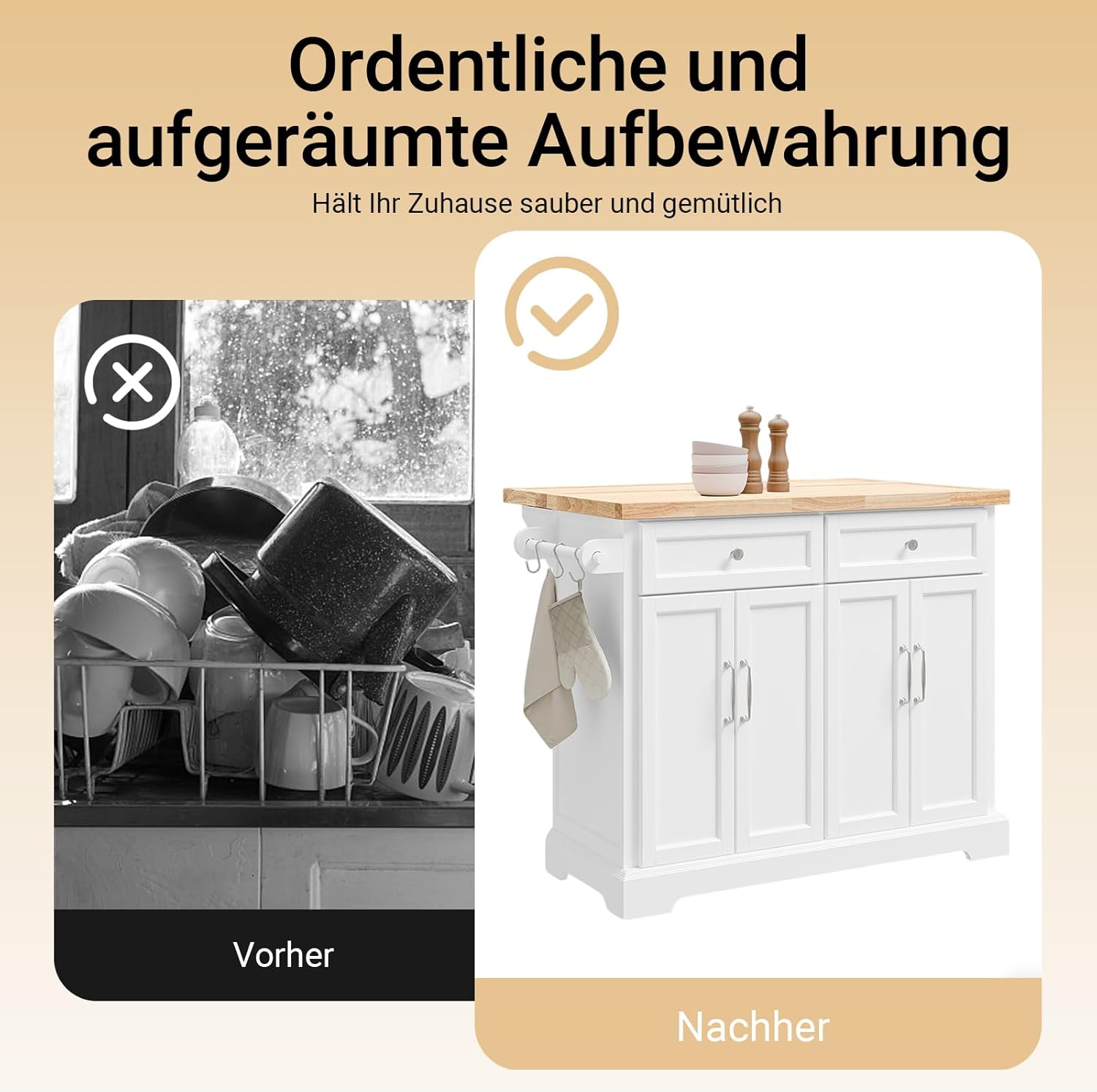 SoBuy Kücheninsel auf Rollen Servierwagen mit Rollen Küchenwagen mit ausziehbarer Arbeitsplatte Rollwagen mit Schubladen Barwagen für Küche, Esszimmer Weiß 115x92x(46-71) cm FKW71-II-WN