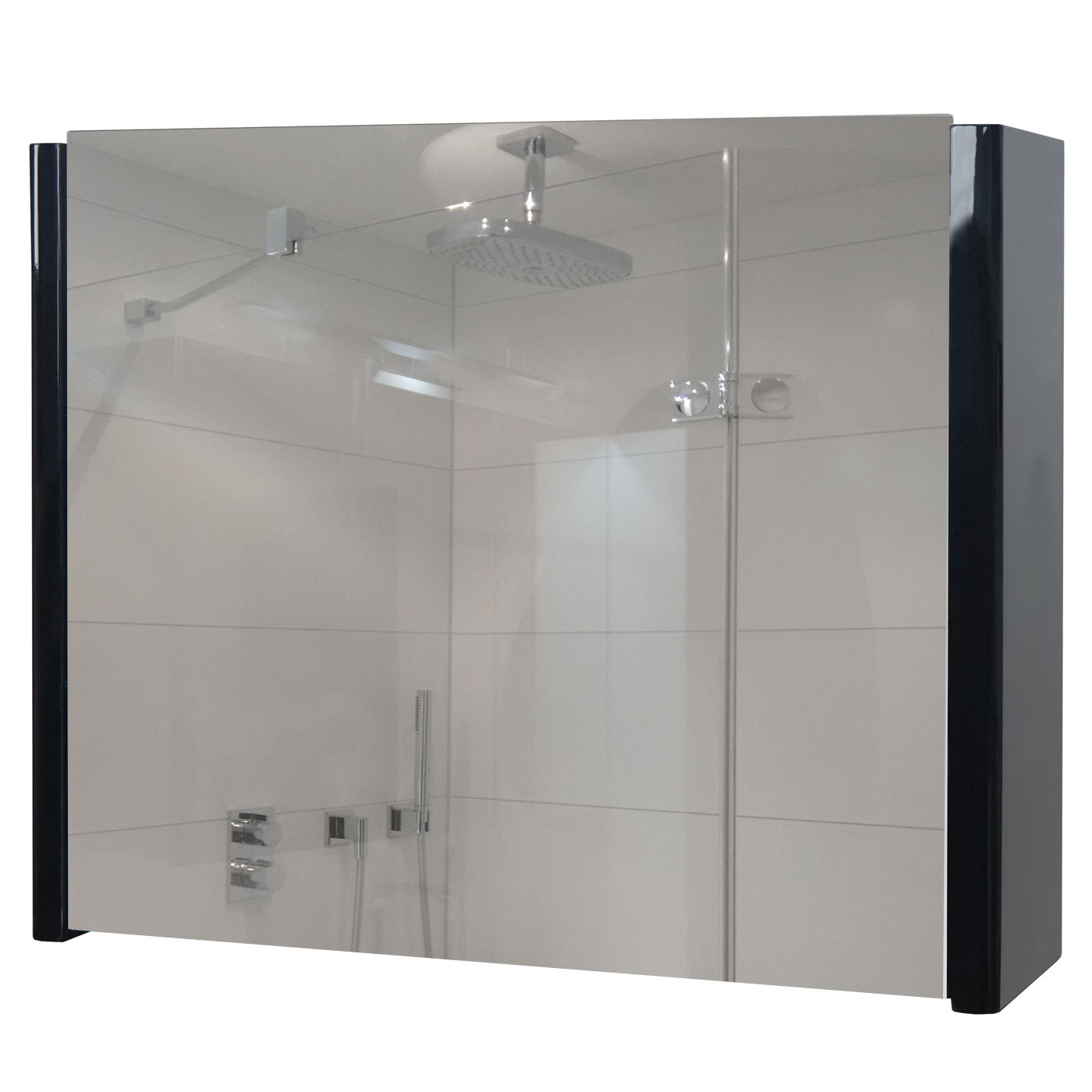 Spiegelschrank MCW-B19, Wandspiegel Badspiegel Badezimmer, aufklappbar hochglanz 48x59cm ~ schwarz