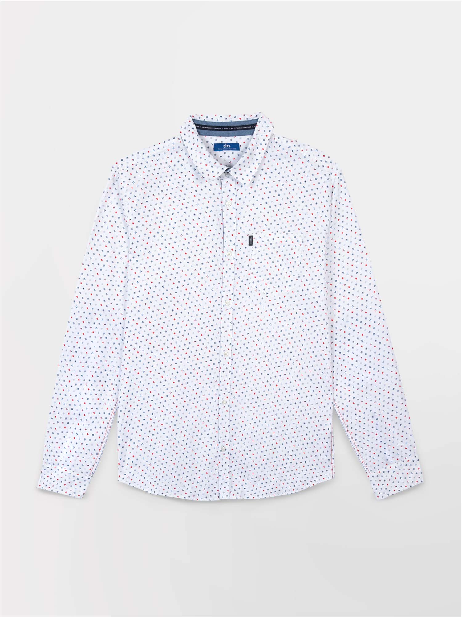 Chemise Homme Manches Longues Micro Motif Blanc