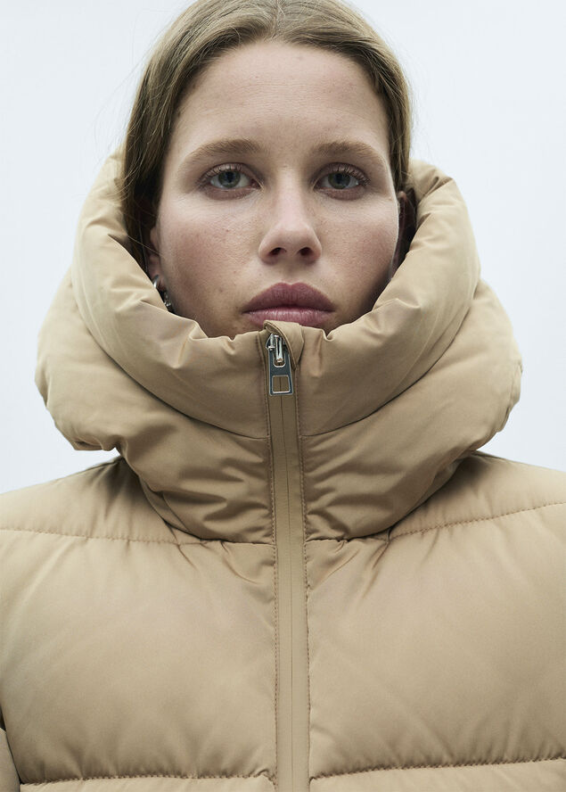 MANGO Hood quilted coat Light beige
