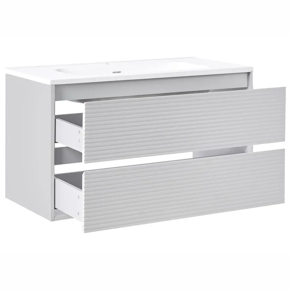 BAHIA - Wandgemonteerd meubel met wasbak - Grijs - MDF
