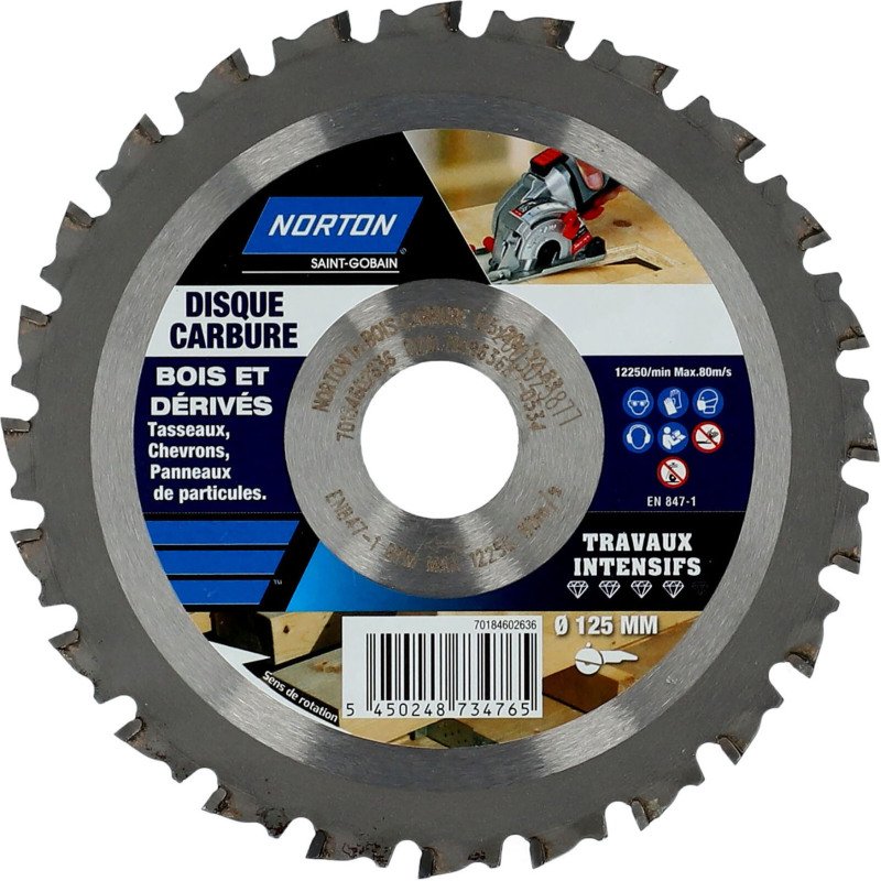 Disque carbure Norton multi-matériaux Ø 125 x 22,23 mm - Nombre de segment 24
