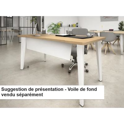 Bureau EVIDENCE - 140 cm - Pieds blancs - Plateau imitation chêne clair