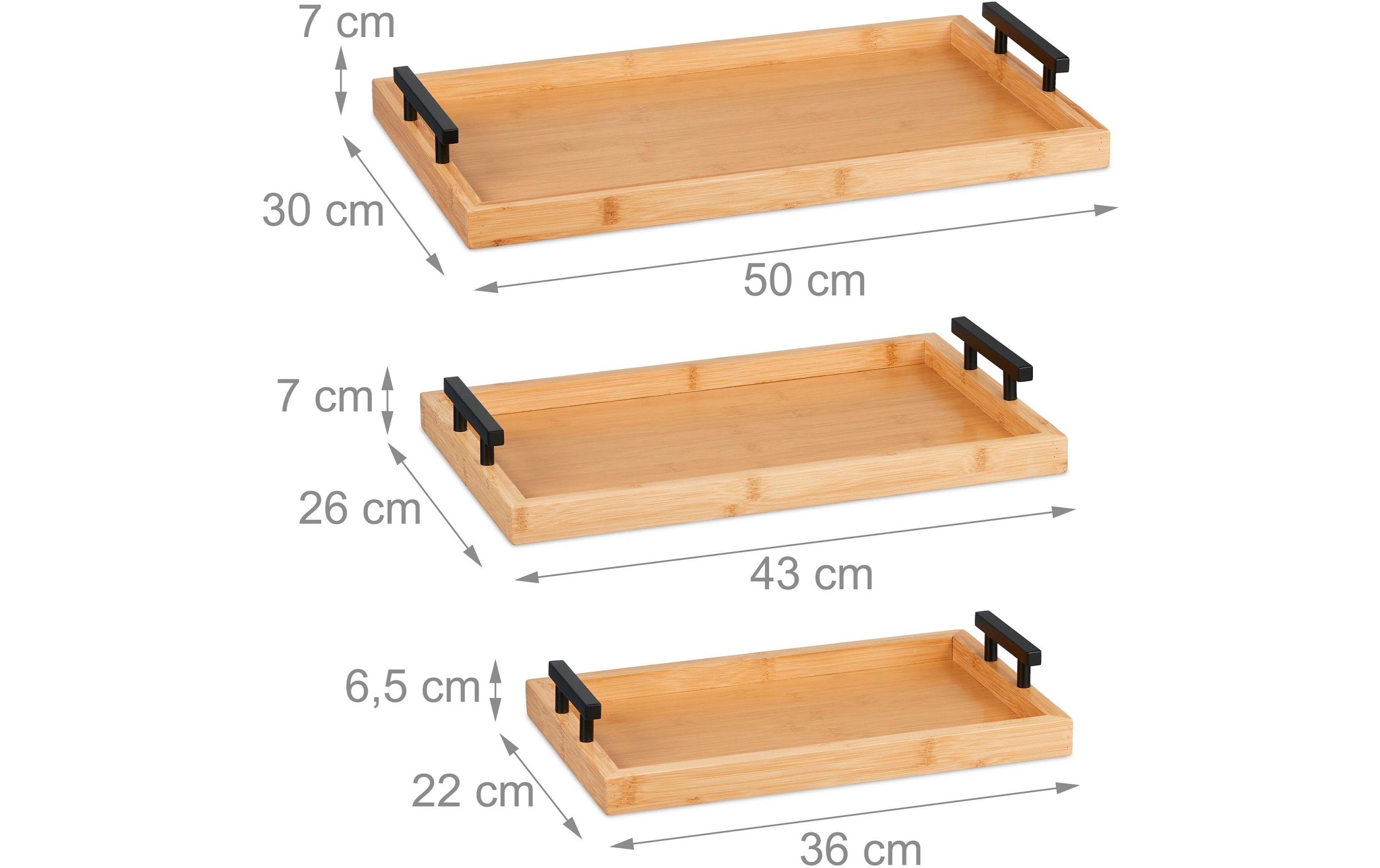 Serviertablett 3 Stück, Natur/SchwarzRechteckige Serviertabletts aus Bambus