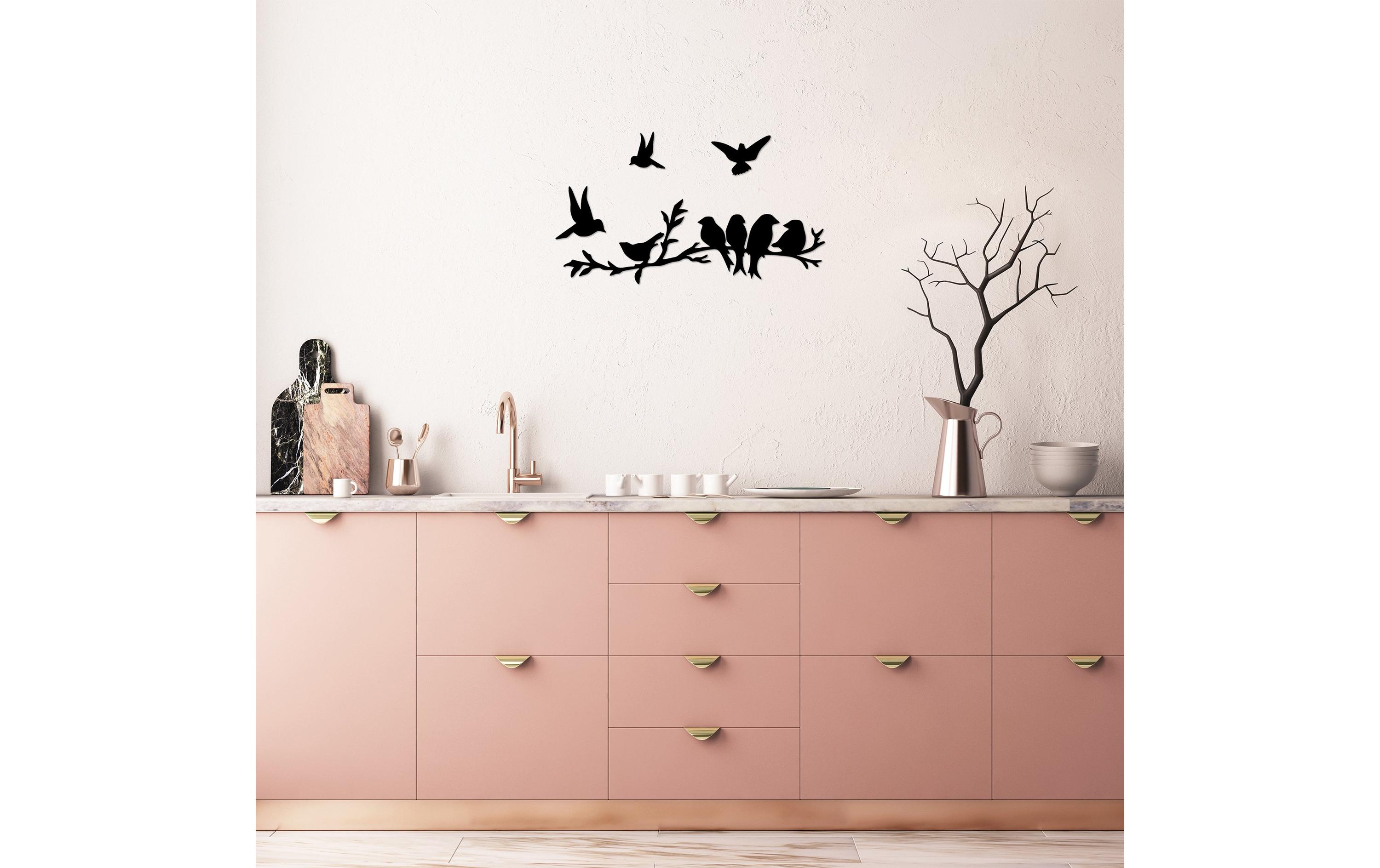 Wanddekoration Vögel 4-teilig, 68 x 22 cmMetall-Wand-Accessoire