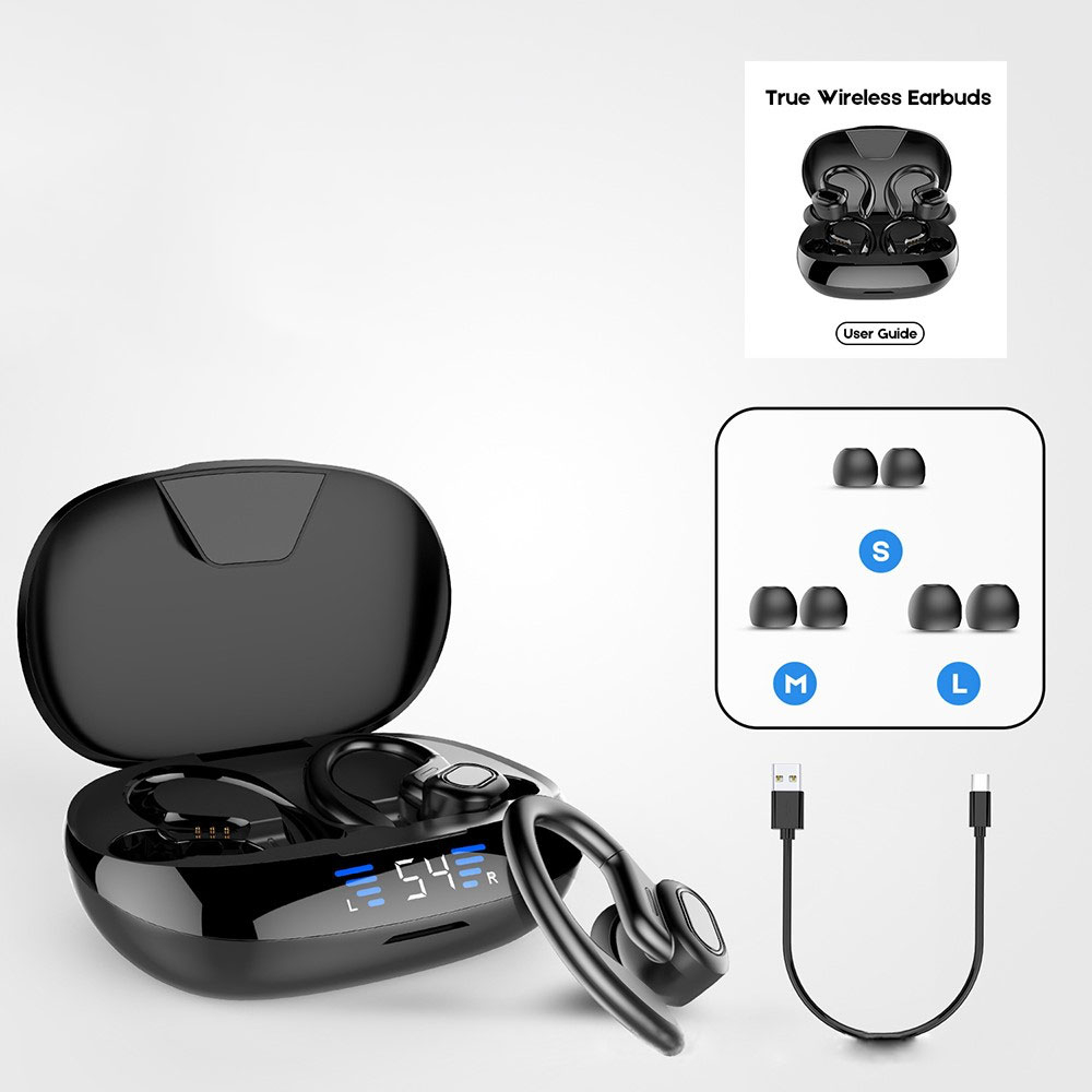 Kabellose TWS Bluetooth 5.0 In-Ear Sport Kopfhörer Headset   Ladecase mit Ladeanzeige (350mAh) - Schwarz