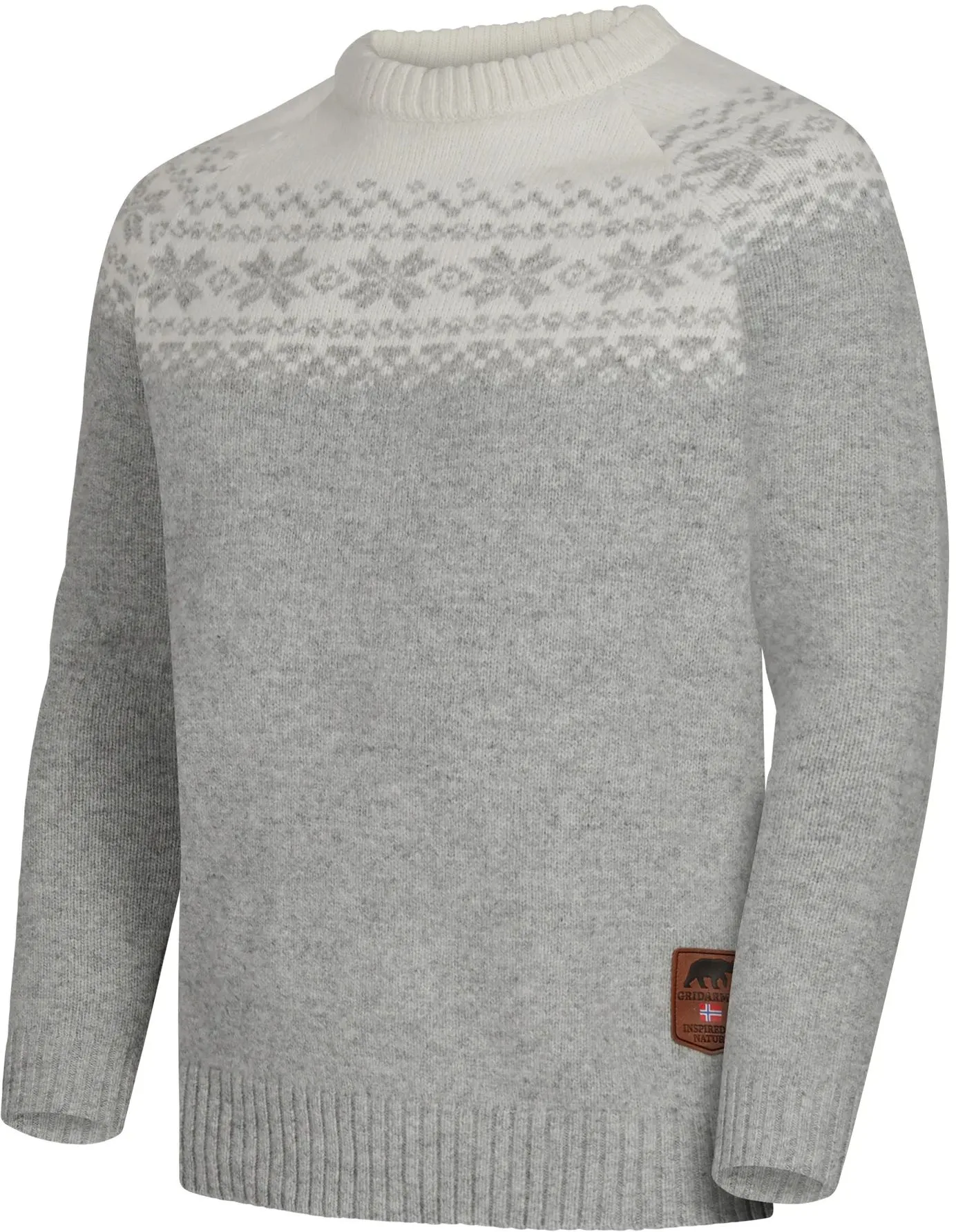 Gridarmor Men's Snøkrystall Round Neck Ullgenser Light Grey/White
