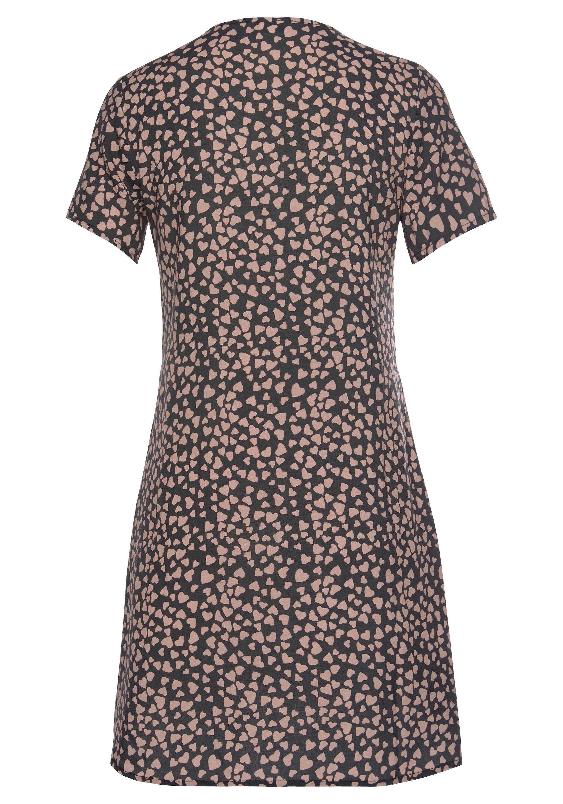 LASCANA Blusenkleid mit Herzchenprint, lockeres Blusenkleid, Sommerkleid, Strandkleid