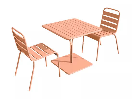 Salle à manger de jardin en métal - une table L.80 cm et 2 chaises empilables - Orange clair - MIRMANDE de MYLIA