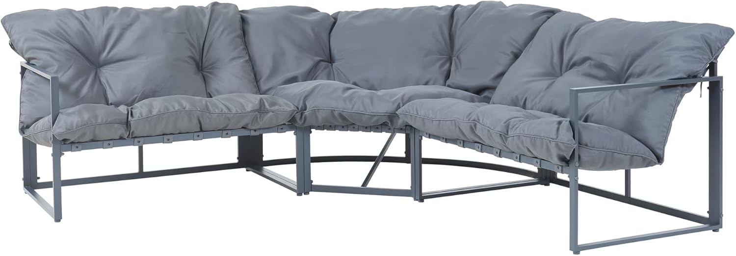 casa.pro Gartenmöbel Set Karg Balkonmöbel Lounge Set 4-teilig Sitzgruppe 3 Sofaelemente mit Couchtisch Outdoor Ecksofa Glasplatte Kissen wetterfest Dunkelgrau