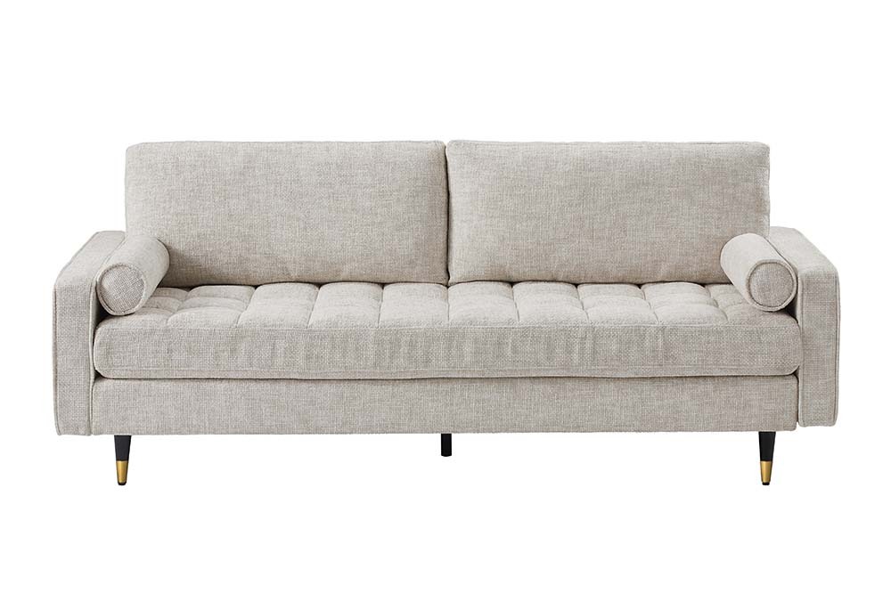 Design Sofa COZY VELVET 220cm beige Chenille Federkern 3-Sitzer mit goldener Kappe