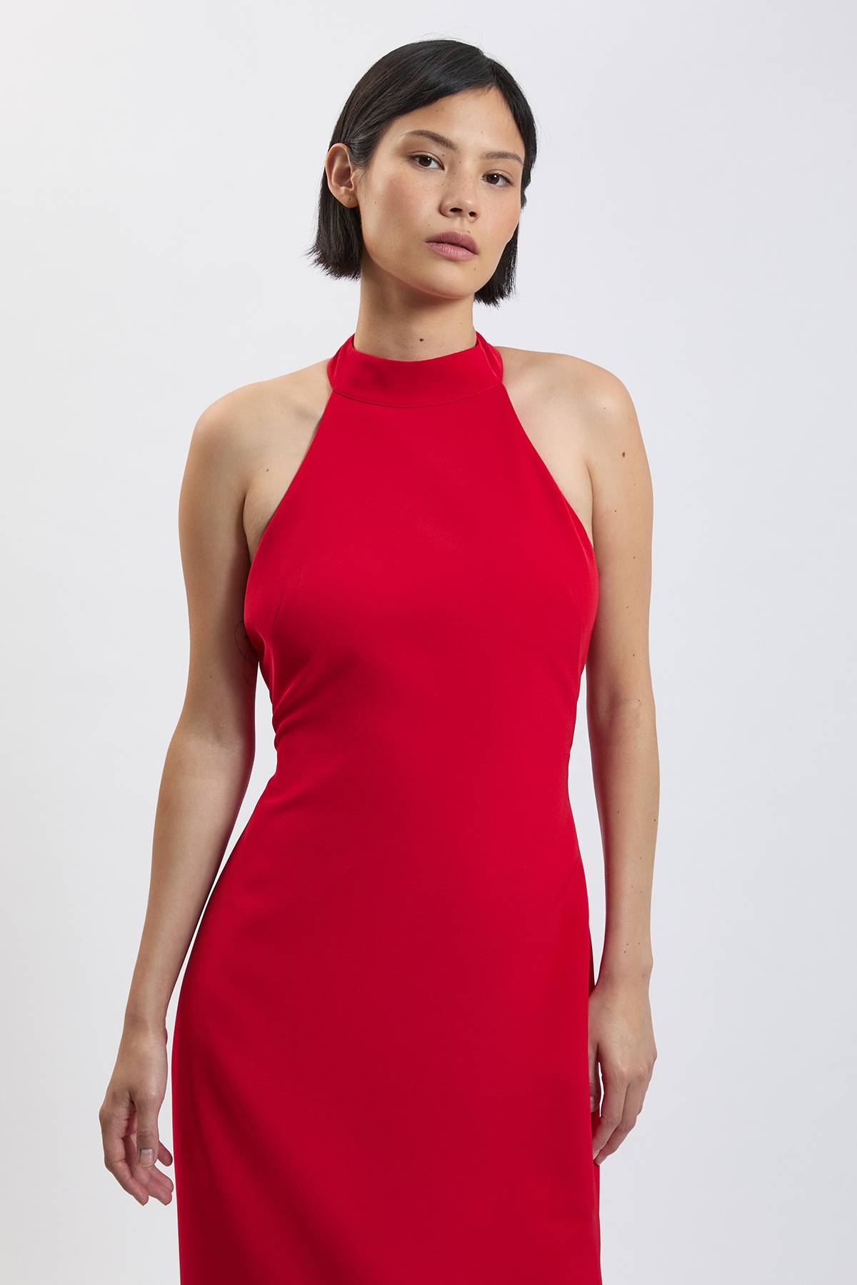 KarenMillen Robe Longue Petite Taille Col Licou Dos Ouvert Coupe Ajustée Douce