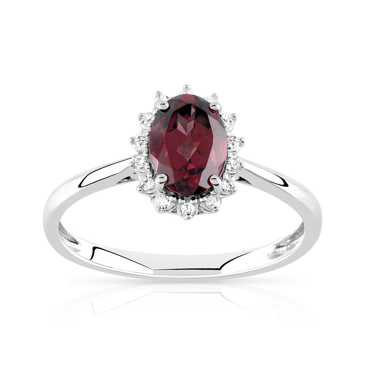 Bague argent grenat rhodolite ovale et diamants