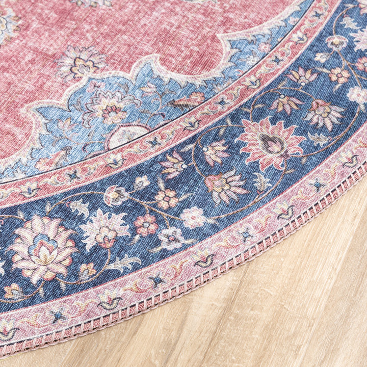 Rond vintage vloerkleed - Lily Medaillon Rood/Roze | Fleurig