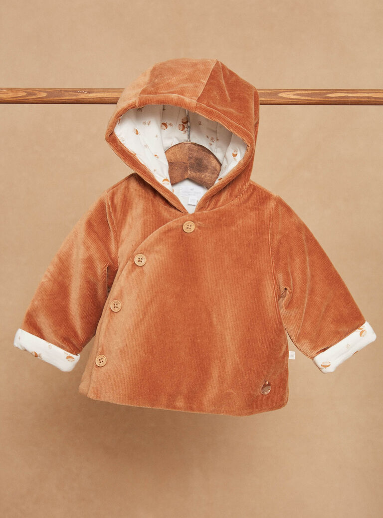 Veste de naissance caramel en velours côtelé
