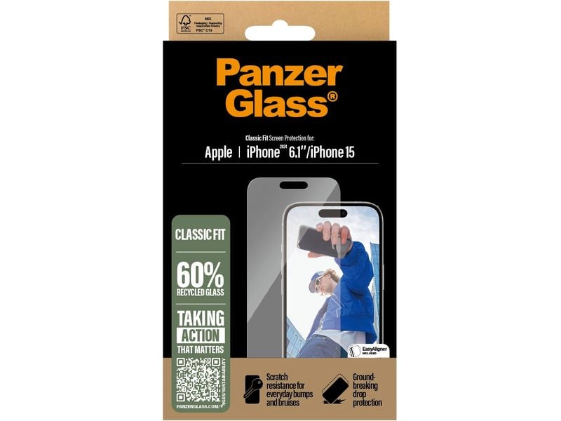 Panzerglass Displayschutz Classic Fit iPhone 15/16 Display-Schutzfolie für das Apple iPhone 15/iPhone 16