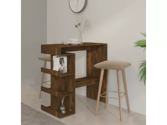 Table de bar et étagère de rangement Chêne fumé 100x50x101,5 cm