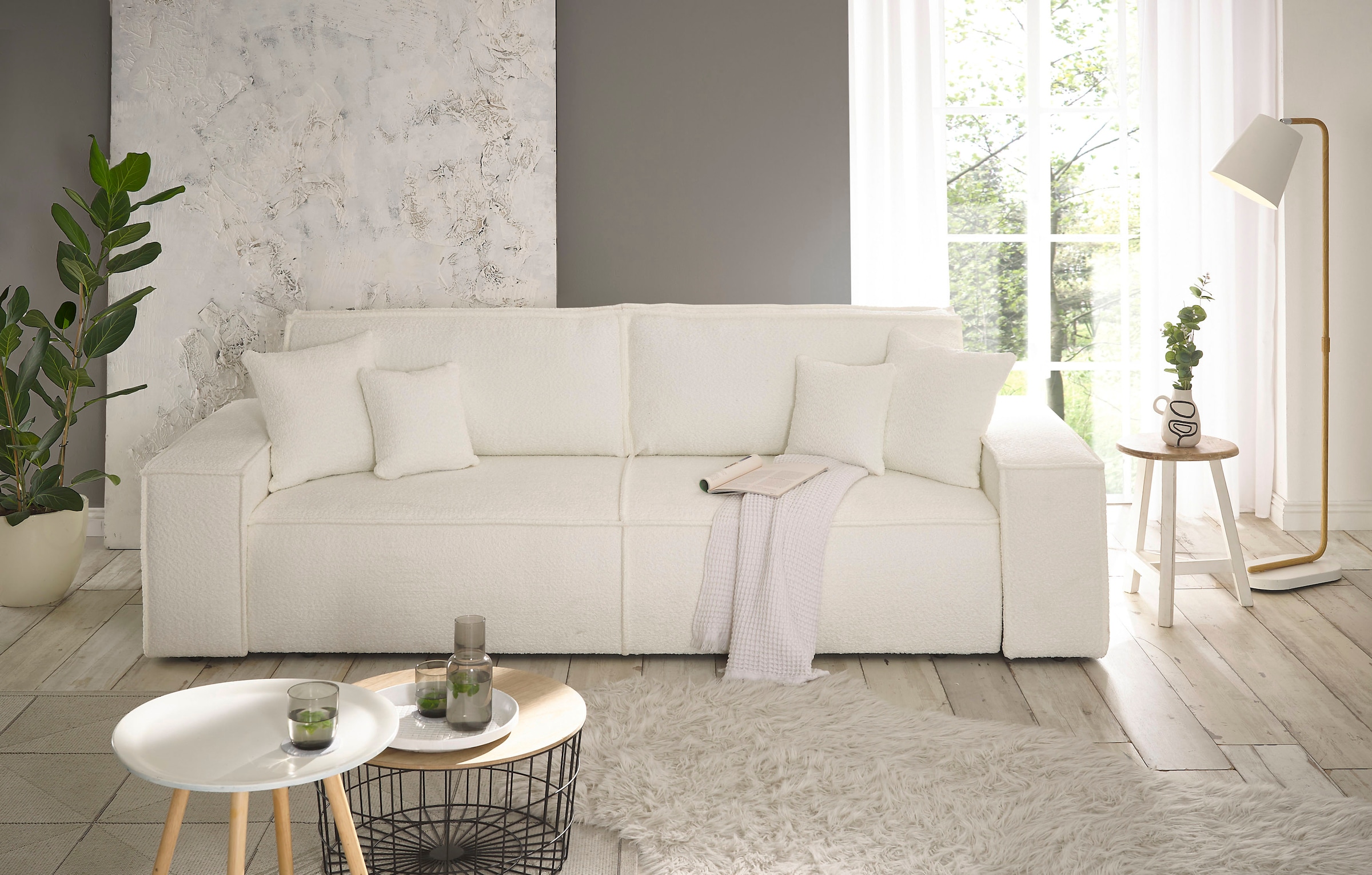 GOODproduct 3-Sitzer »FINNLEY, Schlafsofa 257 cm, Couch mit Schlaffunktion & Bettkasten« verfügbar in den Stoffqualitäten Bouclé, Struktur fein und Mega Cord