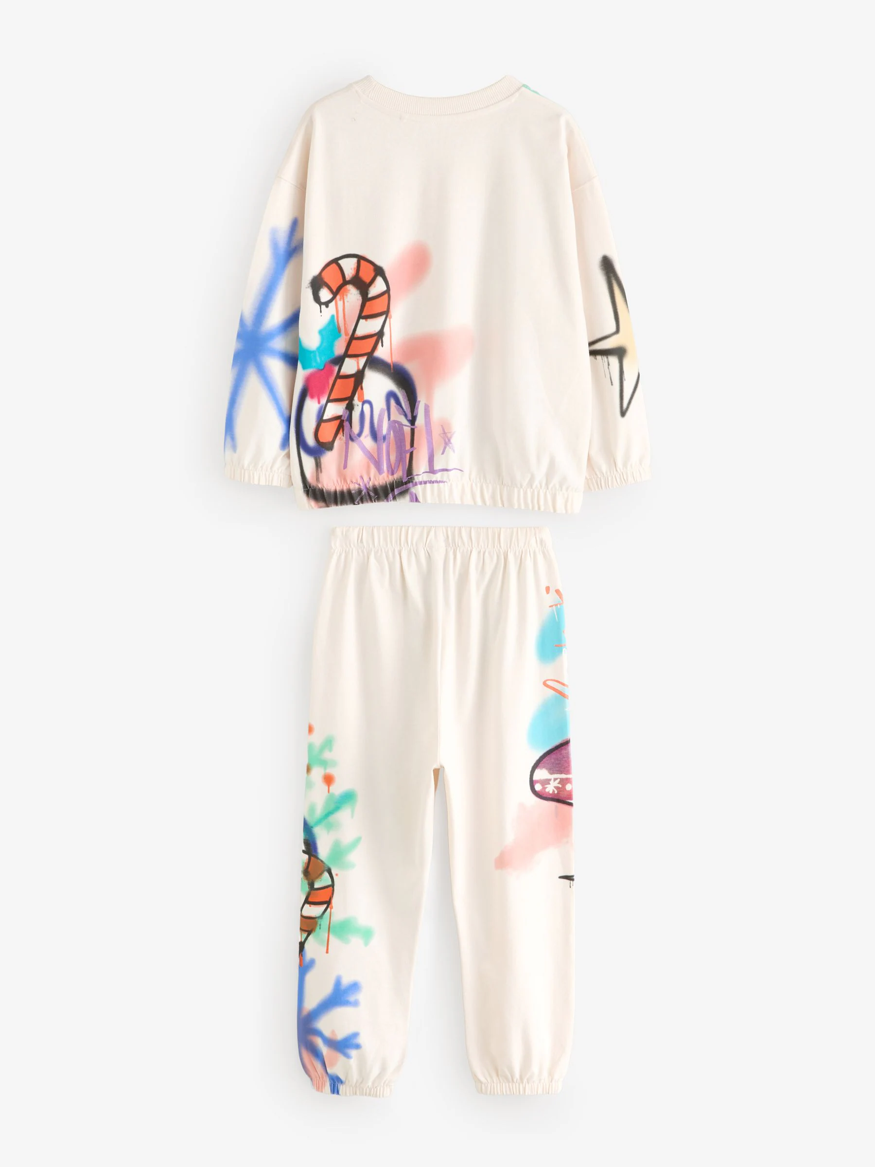 Crèmekleurig/roze/groen  - 100% katoenen joggingbroek met rendiermotief (3-16jaar)