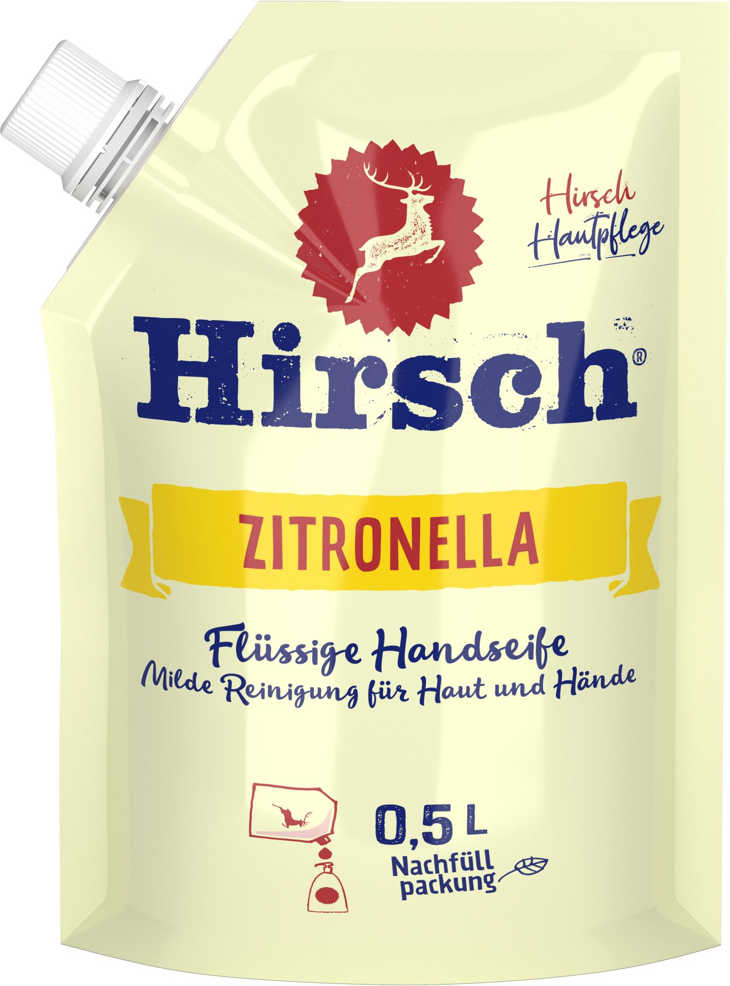 Hirsch Zitronella Flüssigseife<br>500 ml, Beutel, flüssig, refill
