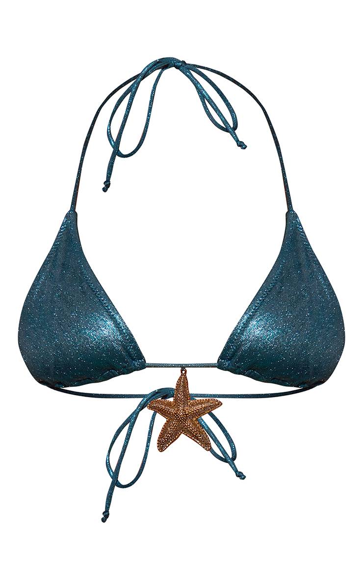 Vert Turquoise Haut De Bikini Micro À Finition Scintillante Et Ornement Étoile De Mer