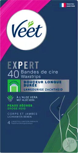 Veet Expert Bandes De Cire Froide Jambes Peaux Sèches 40 Strips