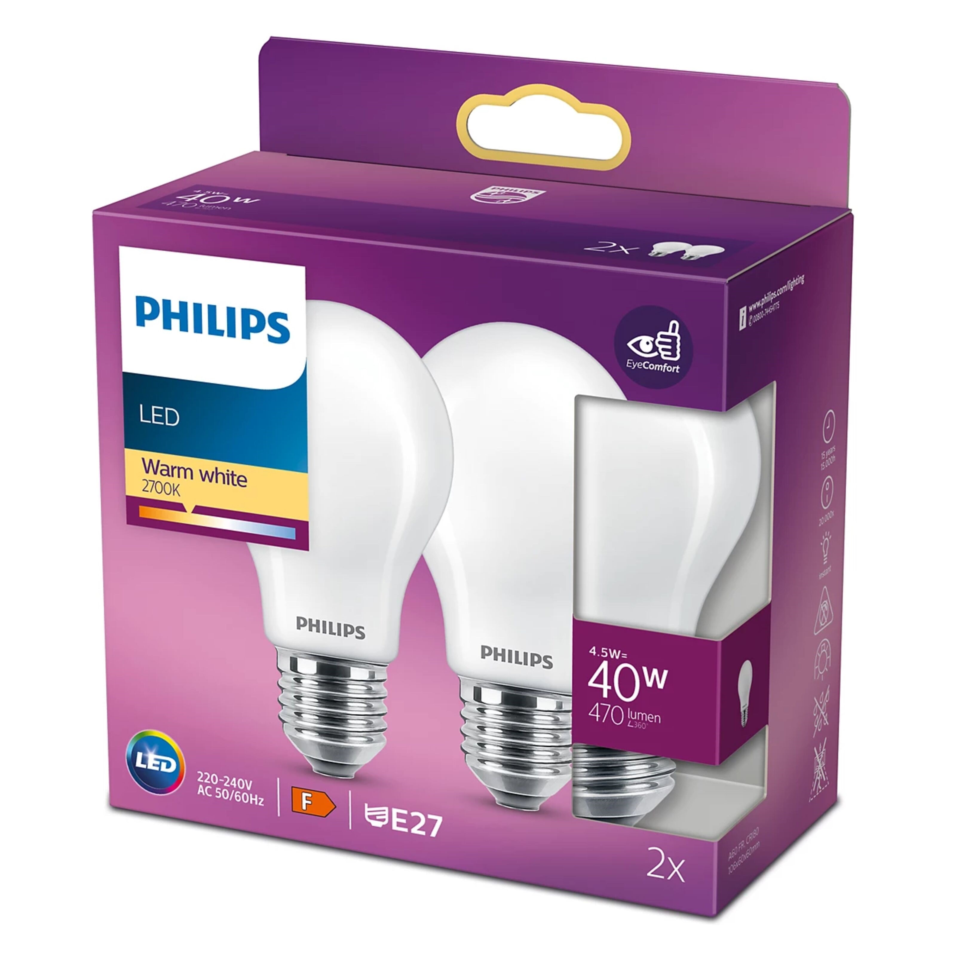 Philips Philips Frostet LED-pære E27 470 lm 2-pk.