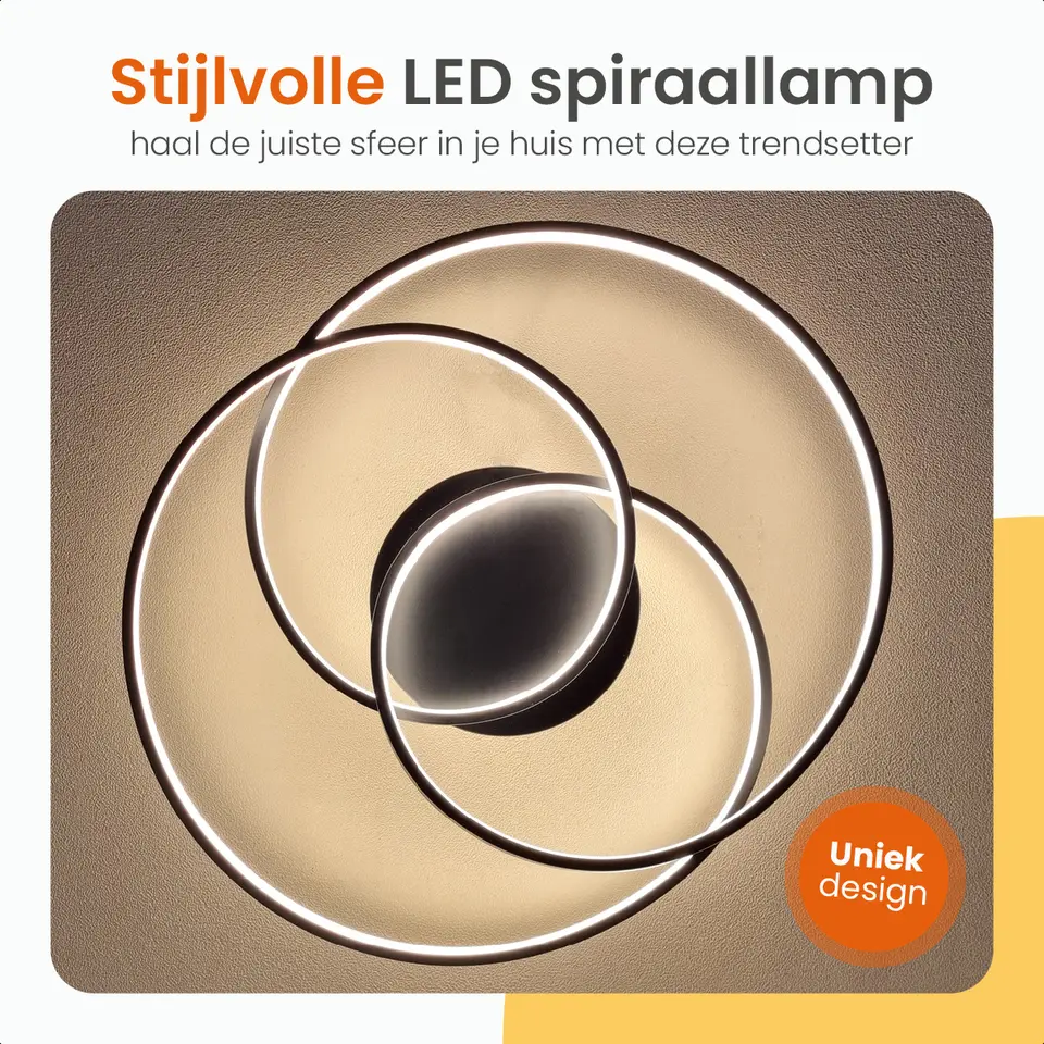 Goliving Spiraal Plafondlamp - Plafonnière - LED - 35w - Ø63cm - Zwart