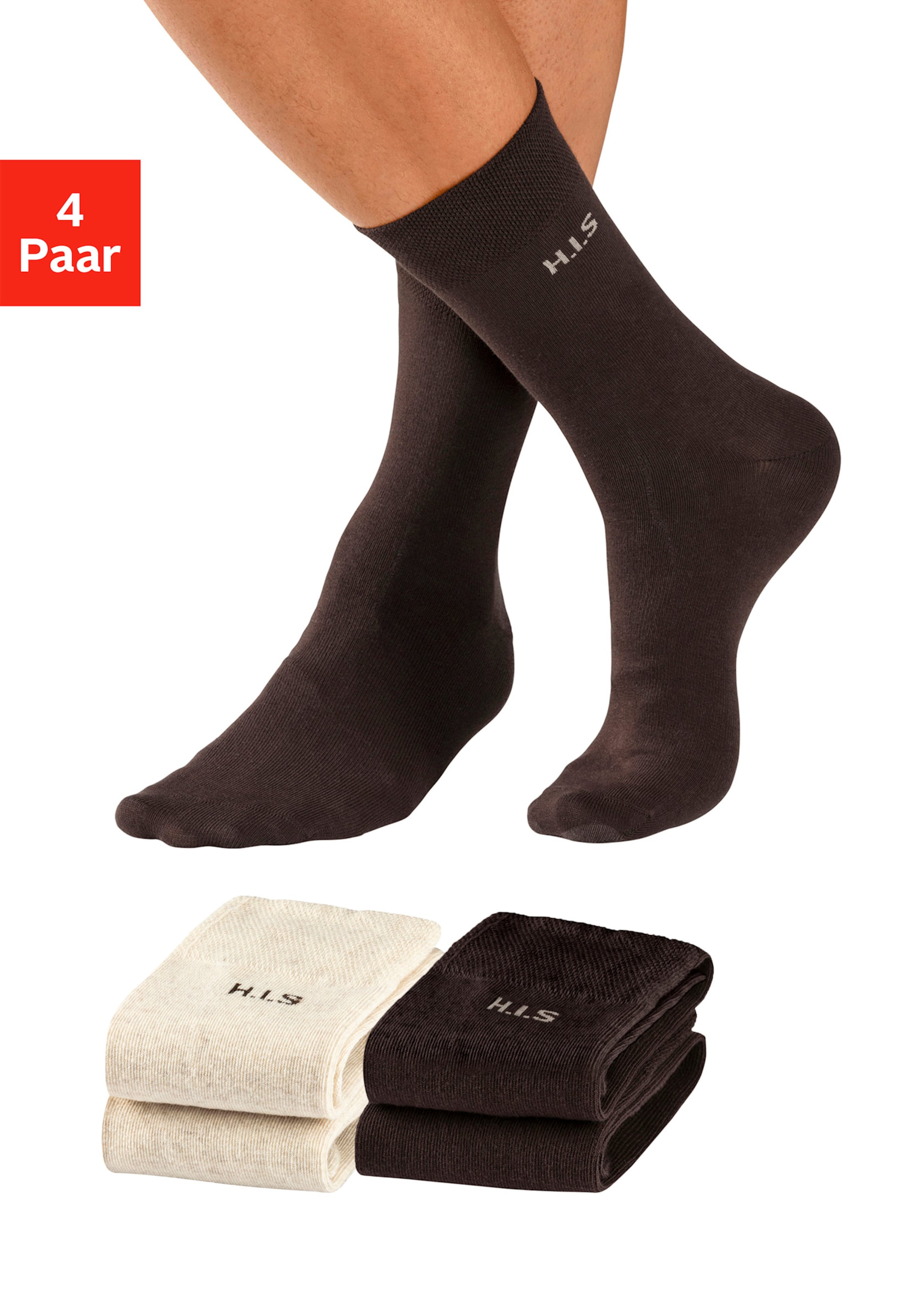 H.I.S Socken in 2x braun-beige, 2x braun