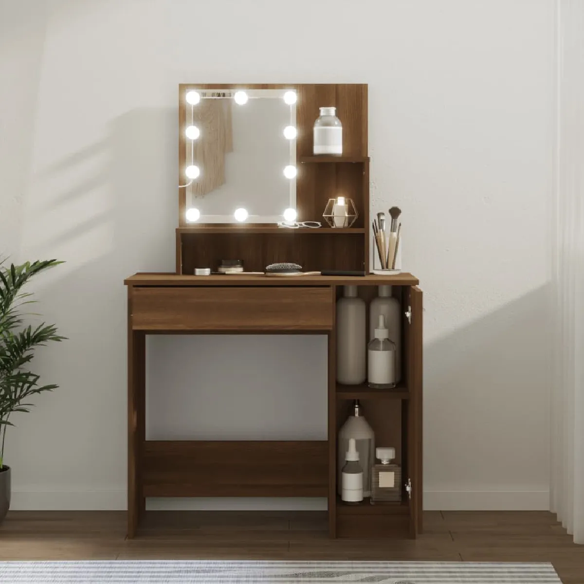vidaXL Coiffeuse avec LED et miroir - Chêne marron