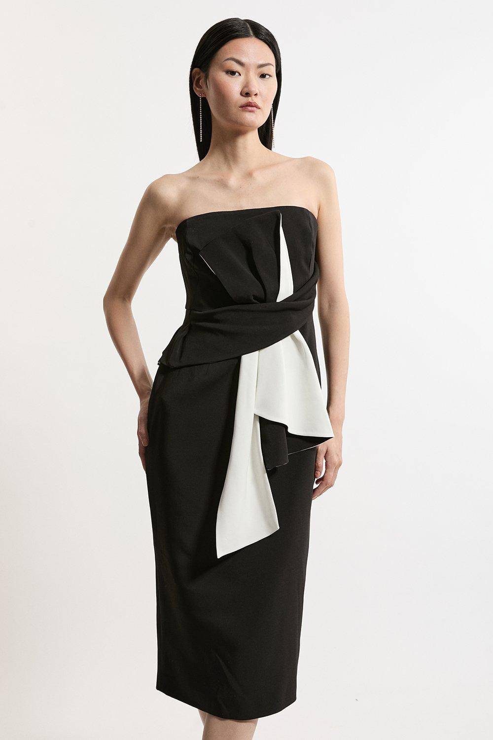 KarenMillen Collection Archive - Robe midi en crépon à bandeau avec un petit détail de nœud