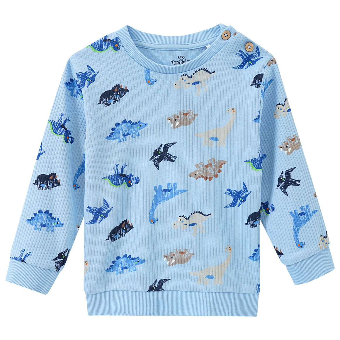 Topomini Baby Langarmshirt mit Dinosaurier-Print hellblau