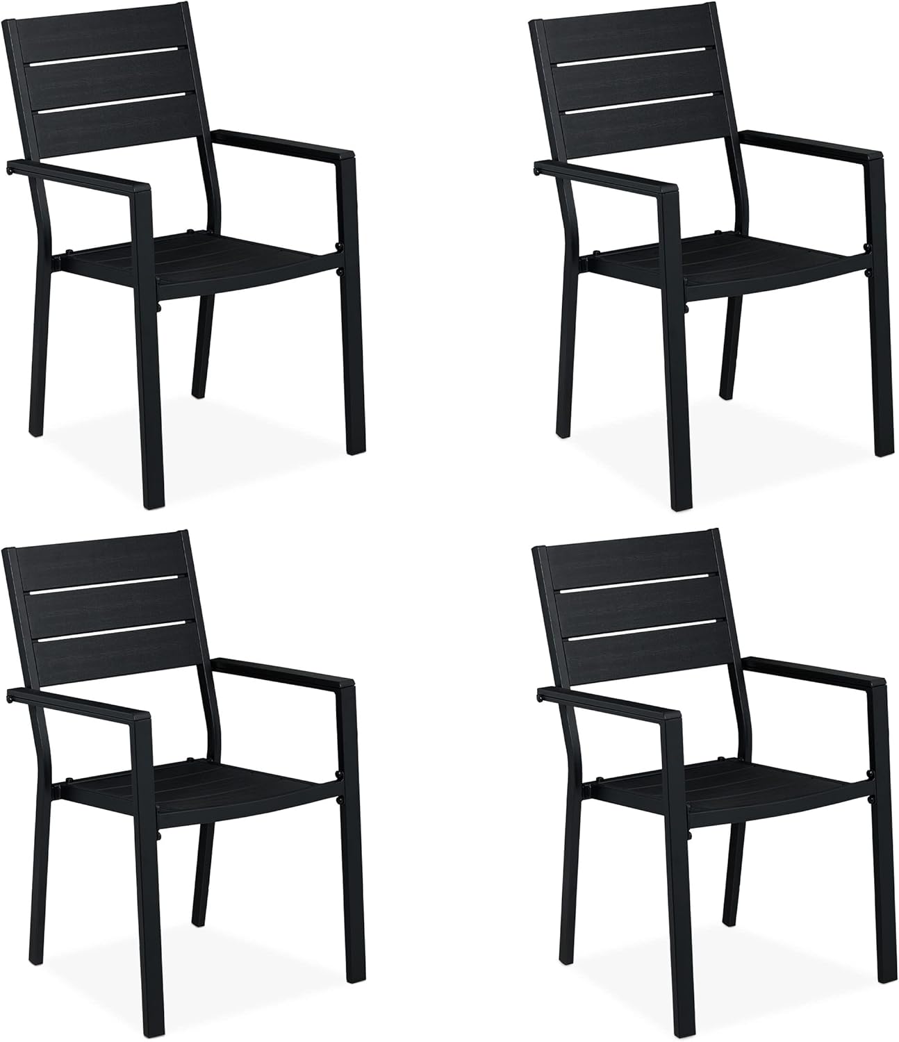 Relaxdays Gartenstuhl 4er Set, HBT 90 x 53,5 x 59 cm, Balkonstühle m. Armlehnen, Metall, Moderne Terrassenmöbel, schwarz CV7076068