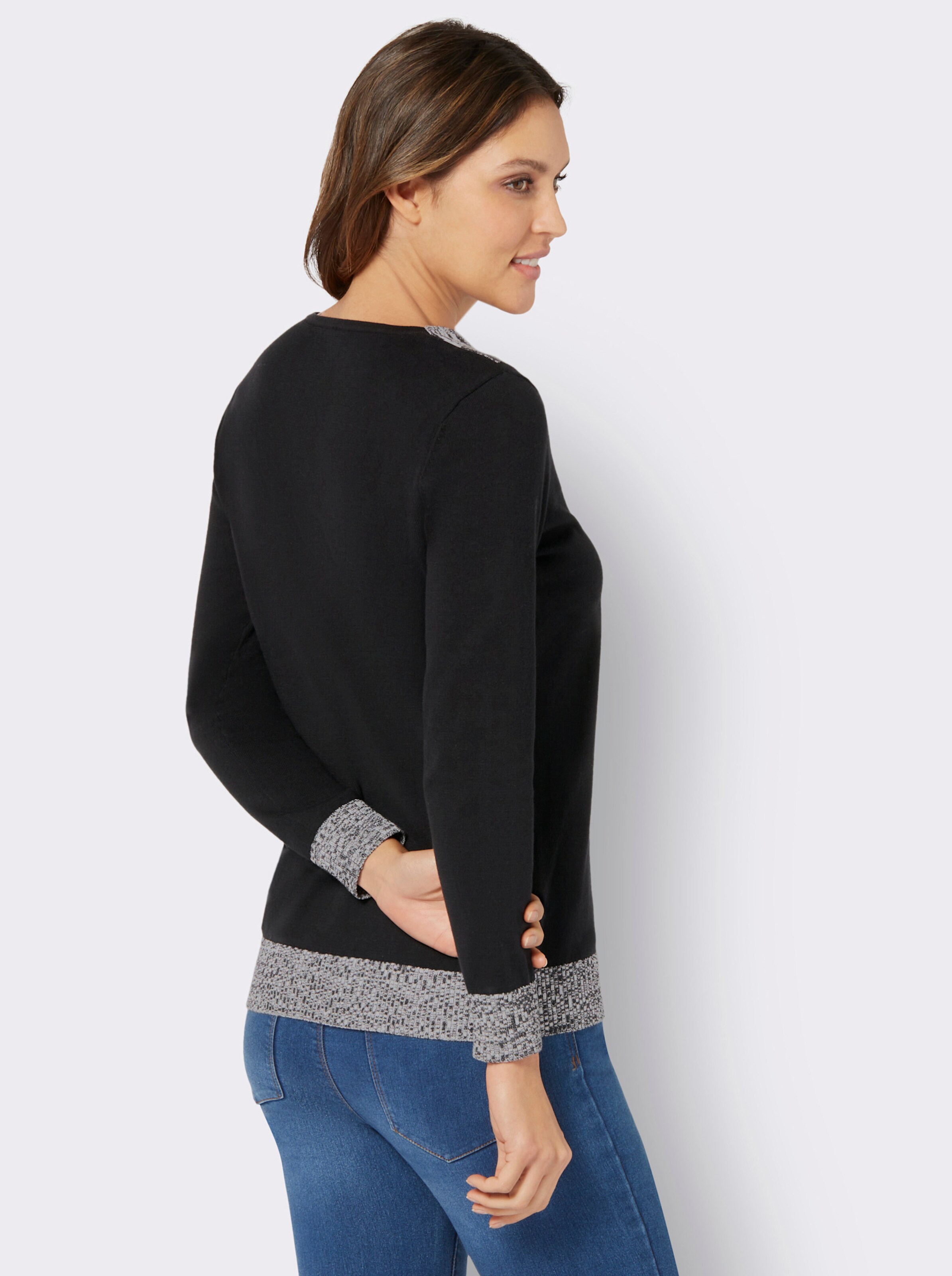 Langarm-Pullover mit Melange-Partien