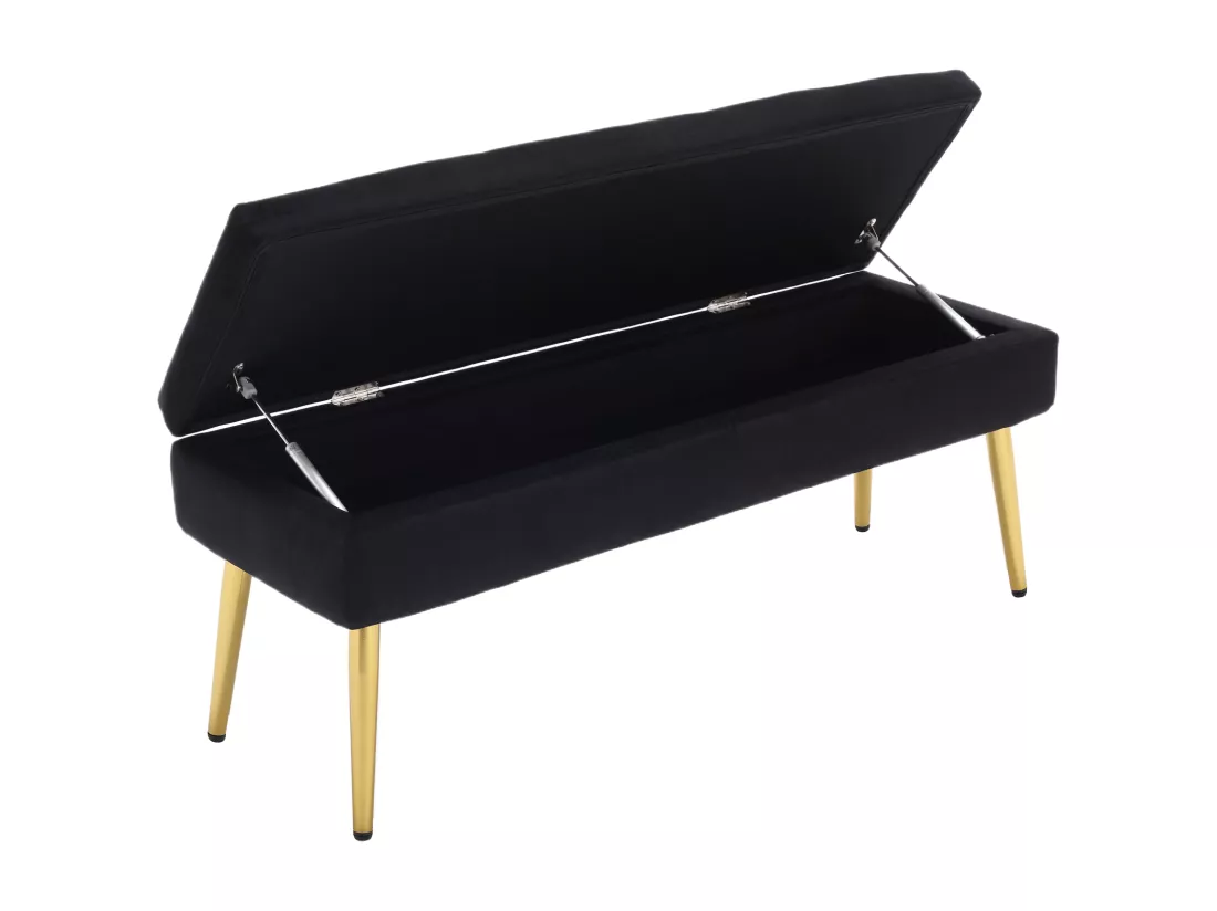 Banc de rangement, 111x35x44.5cm, pieds en métal doré pour salon, à l'entrée, à la chambre à coucher, en velours noir