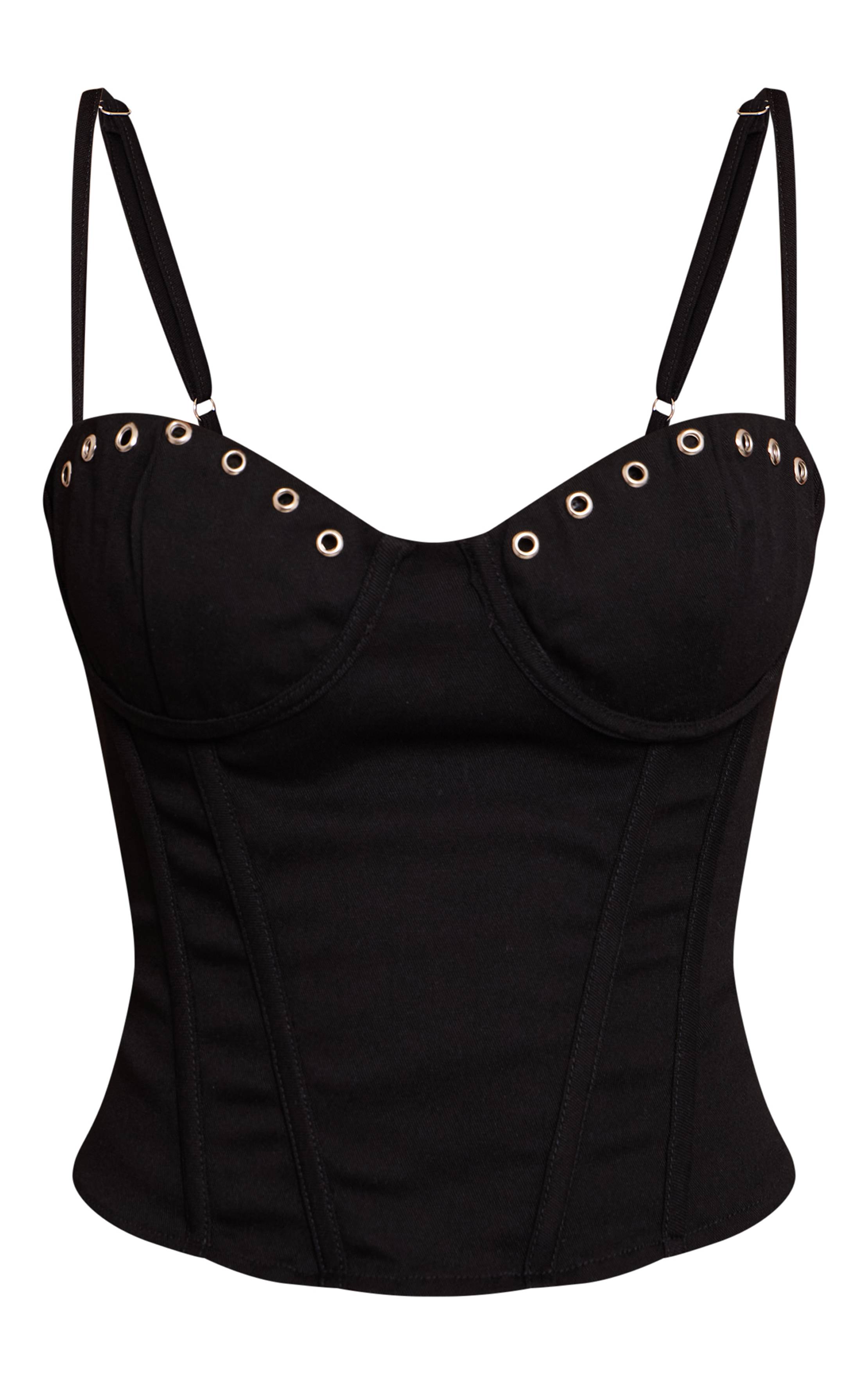 Noir Corset Petite À Détails Œillets