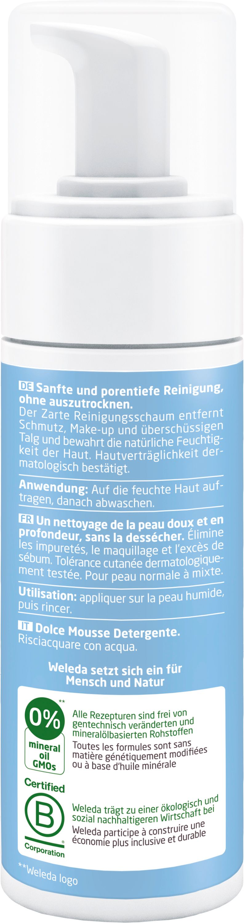 Weleda Zarter Reinigungsschaum - Sanfte porentiefe Reinigung, entfernt Make-up und Talg, bewahrt Feuchtigkeit