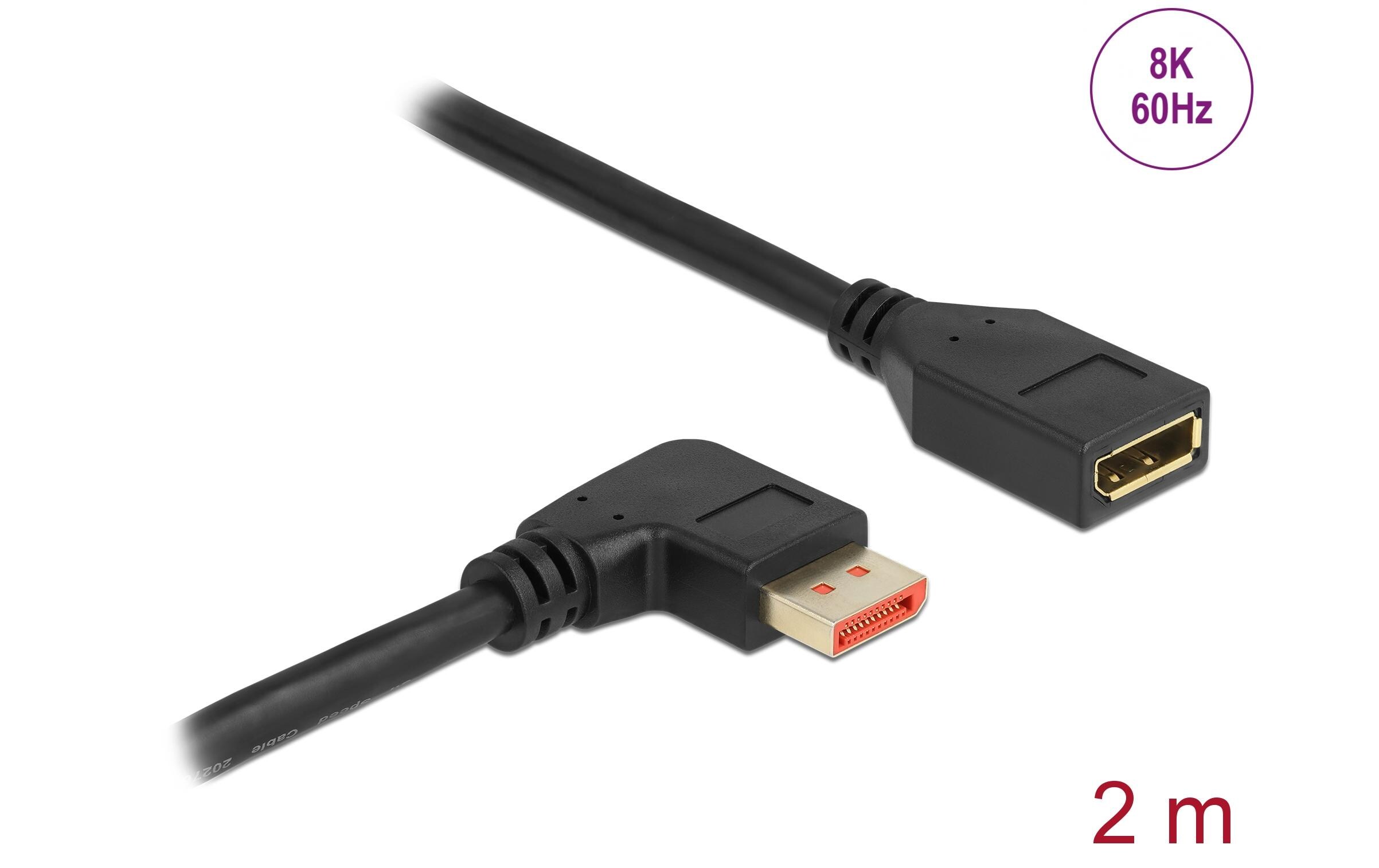Verlängerungskabel Rechts gewinkelt DisplayPort, 2 mDisplayPort Verlängerungskabel Stecker 90° rechts gewinkelt zu Buchse 8K 60 Hz 2 m