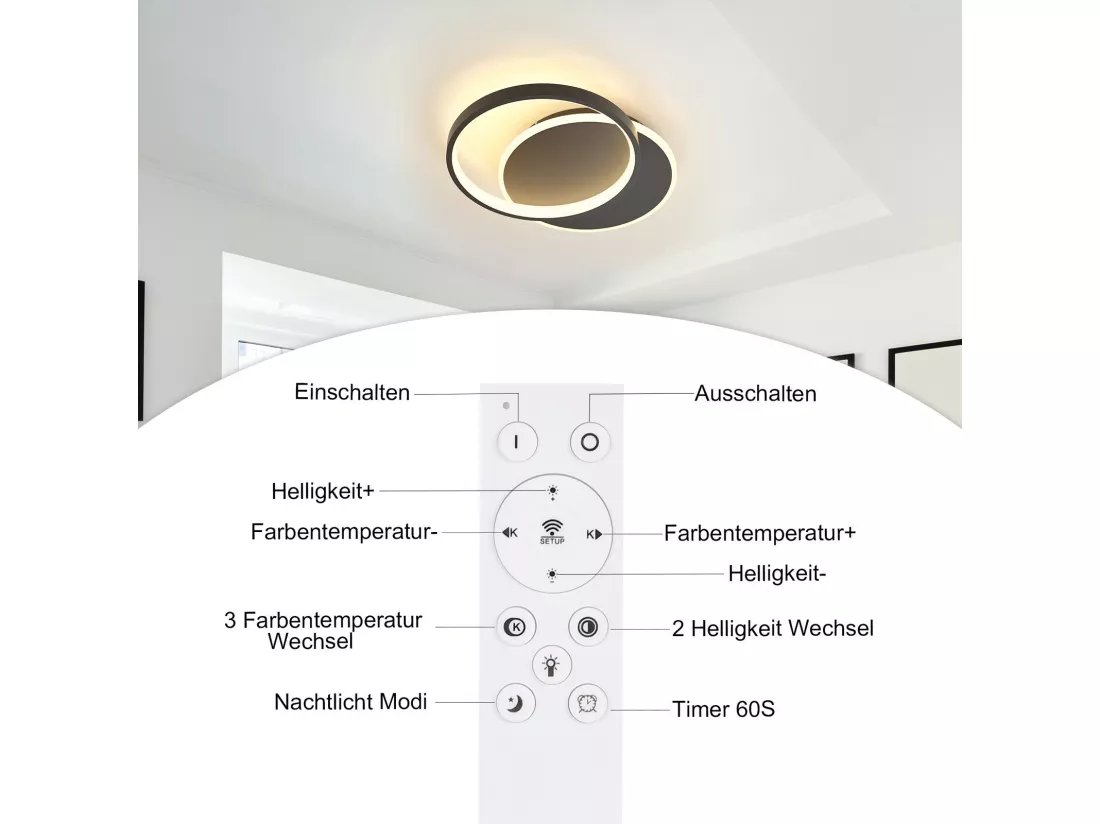NETTLIFE Plafonnier LED Salon Dimmable Moderne Plafonnier avec télécommande pour le couloir
