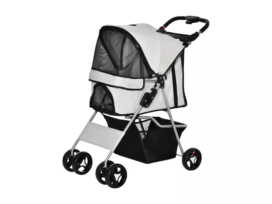 Poussette buggy pour chiens 75L x 46l x 94H cm pliable imperméable tissu 600D Oxford 4 roues gris