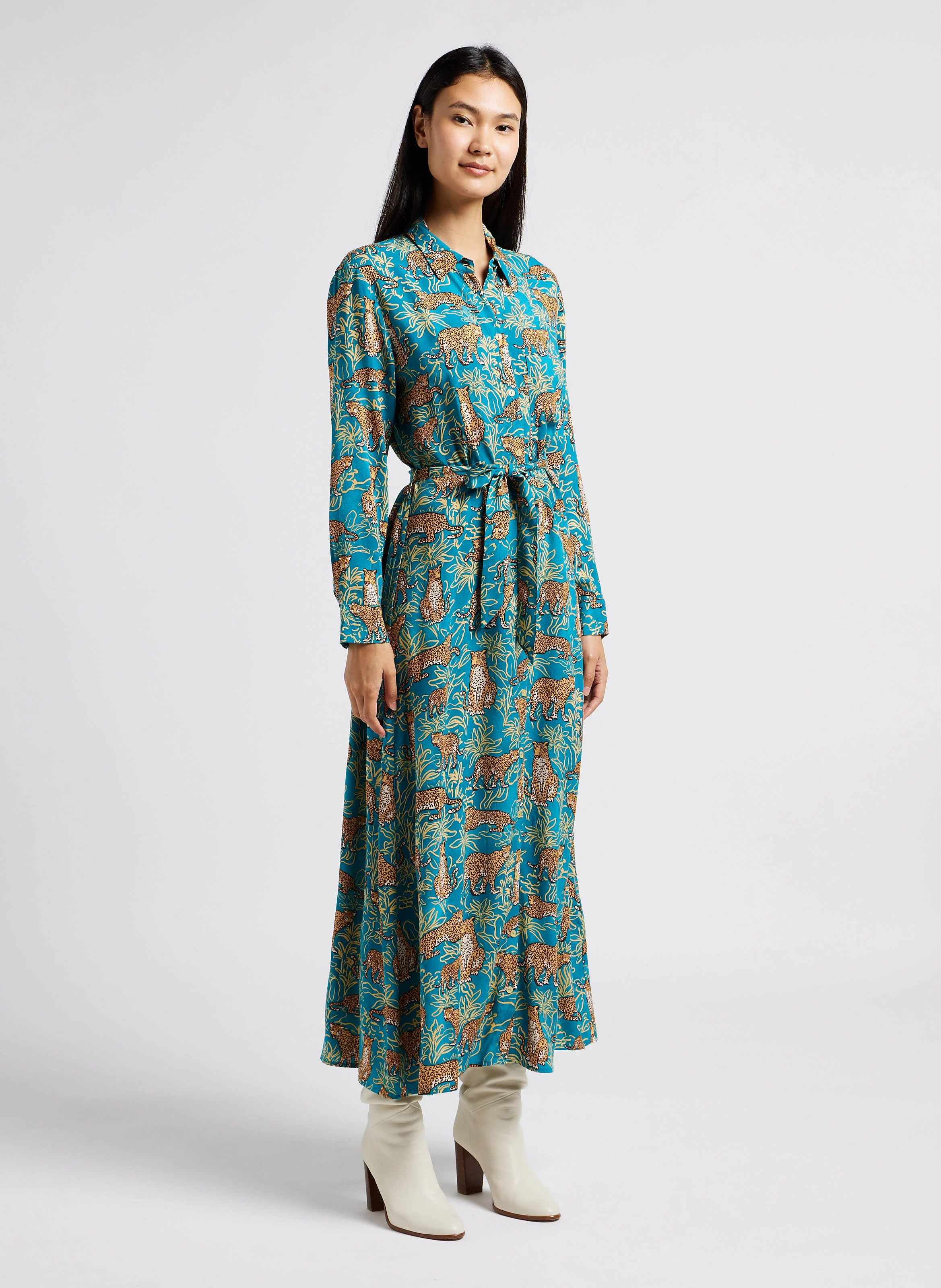 LETTY - Robe longue et fluide à imprimé animalier | Vert