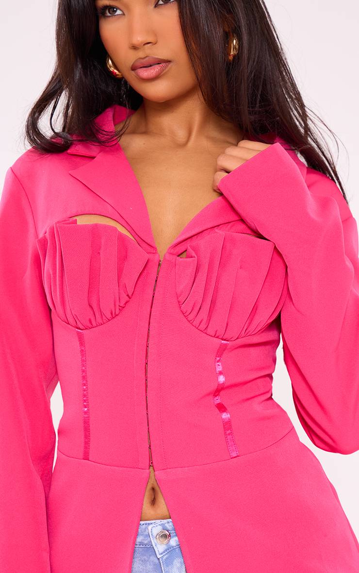 Rose Bonbon Blazer Tailleur Rose Bonbon À Détail Coque Structurée