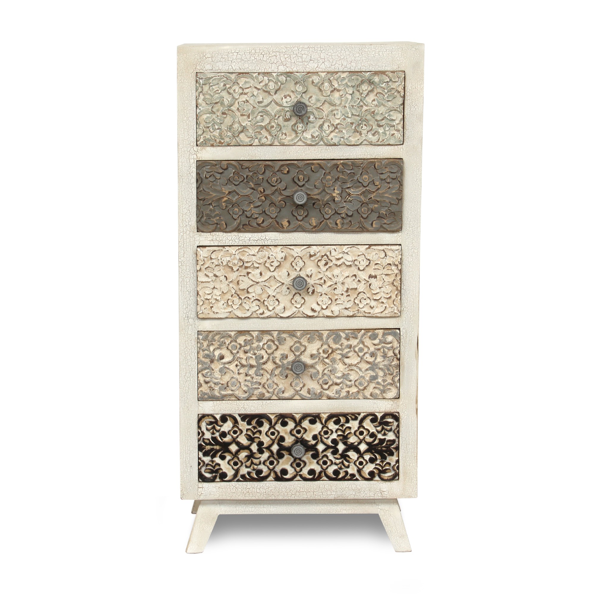 Kommode 'Fleurs I', 5 Schubladen, weiß, T 38 cm, B 58 cm, H 125 cm von fischer's lagerhaus